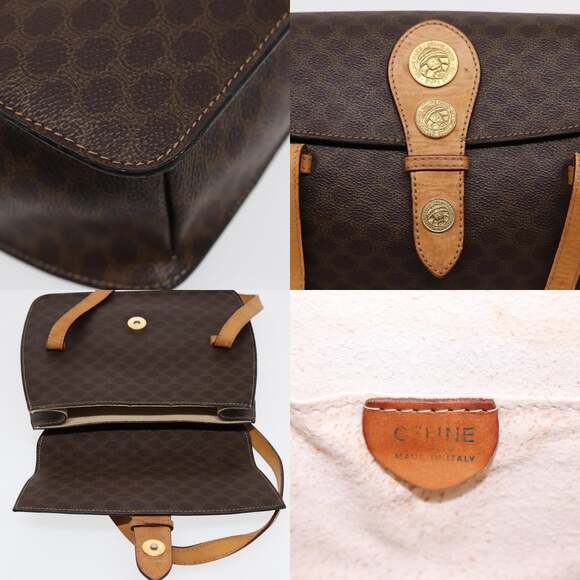 CELINE Macadam Canvas Hand Bag Pvc Leather Brown Gold - Picture 11 of 13